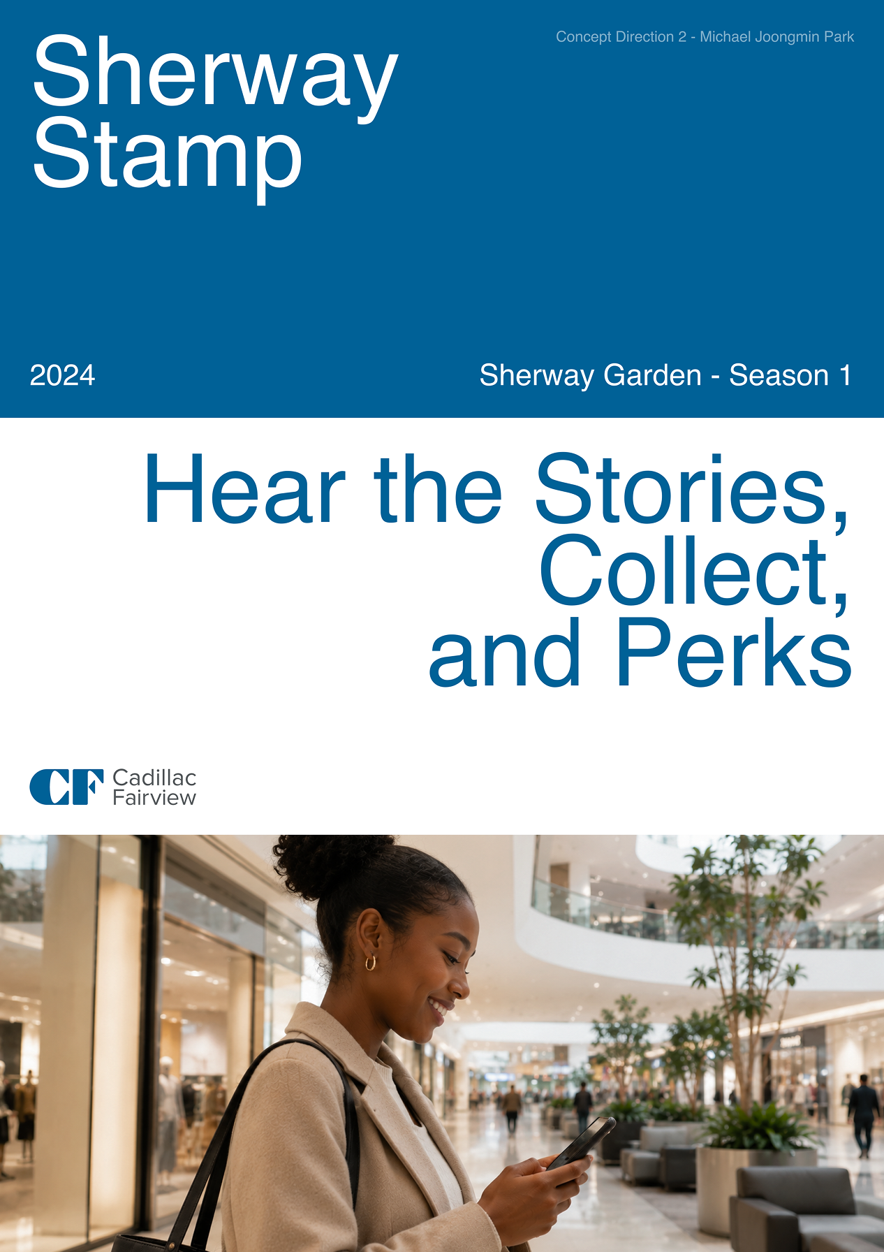 Title board: Sherway Stamp, hear the stories, collect, and perks